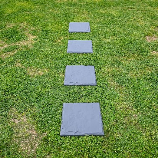 Garden Stepping Stones with Stakes – Set of 4, PP Walkway Pads, 15.5" x 15.5", Weather-Resistant, Easy Installation (4 Pcs, Gray)