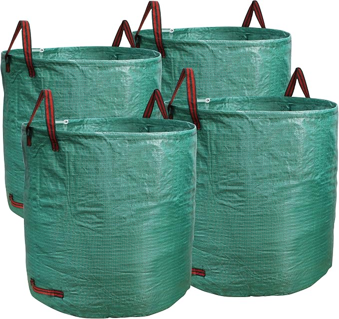 Professional 4-Pack 132 Gallon Gardening Bags for Lawn Yard, Extra Large Reusable Leaf Bags, Waste and Trash Container