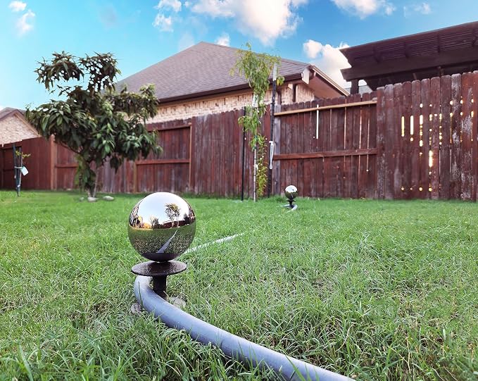 Lulu Decor, Garden Silver Gazing Ball Hose Guide, Set of 2 Strong and Decorative Hose Guide that Protects Your Plants While Providing Elegance to Your Garden