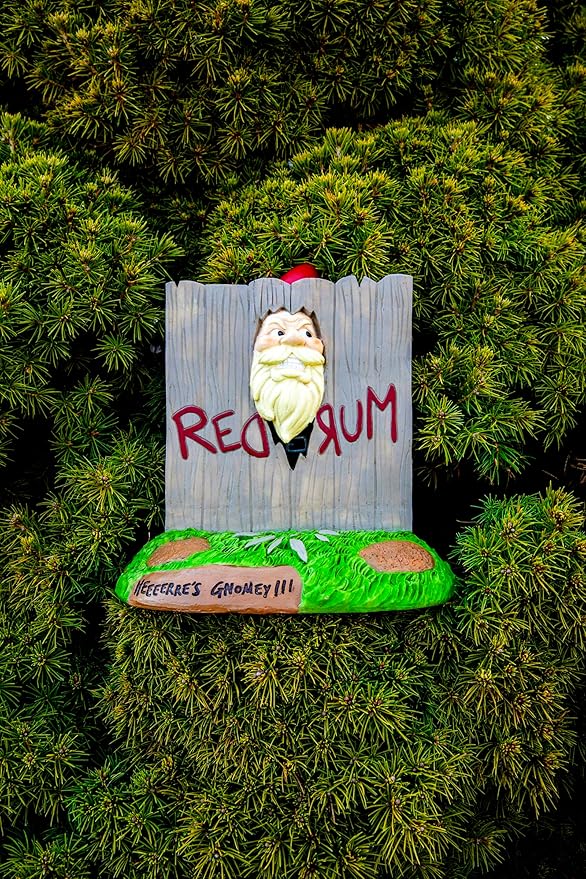 Shining Gnome Garden Gnome - Funny Gnomes for Outdoor Spaces - Weatherproof Redrum Scary Yard Statue - Horror Movie Lawn for Halloween Decorations - 9.5"