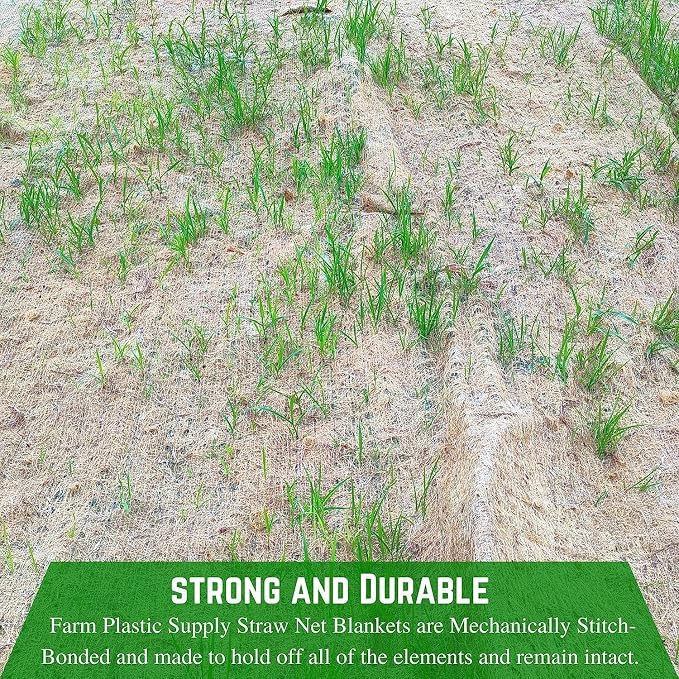 Farm Plastic Supply - Erosion Control Blanket - Straw Garden and Landscape Cover, Erosion Control Blanket, Straw Blanket, Erosion Control, Mulch, Slope Stabilizer, and Seed Protector (3' x 112.5')
