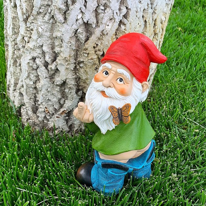 Mood Lab Garden Gnome - Pants Down Gnome with Middle Finger - 9.3 Inch Tall Outdoor or Indoor Decor