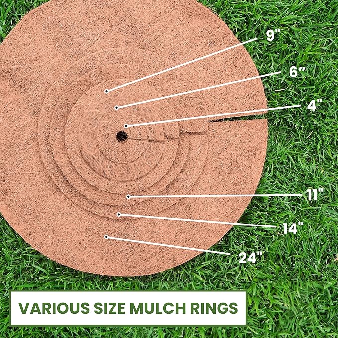 Envelor 10 pcs Coconut Fibers Mulch Ring 14 Inches Tree Protector Mat Coconut Mulch Cover Natural Coconut Fiber Weed Control Rings, Tree Ring Plant Cover for Indoor Outdoor Plants, Pot, Landscaping