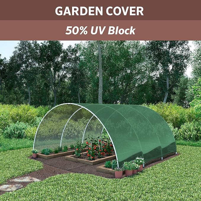 Coolaroo 50% UV Block Garden Shade Cloth for Plants - Tear-Resistant Breathable Shade Fabric for Greenhouses, Seedlings & Early Growth, 6ftx100ft Roll, Forest Green