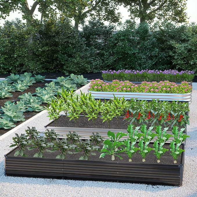 DIIYIV 2PCS 8x4x1FT Galvanized Raised Garden Bed Kit,Vegetable Boxes-Rectangle Metal Flower Box,Large Planter Raised Beds Outdoor Garden for Planting,Fruit,Herb-Black