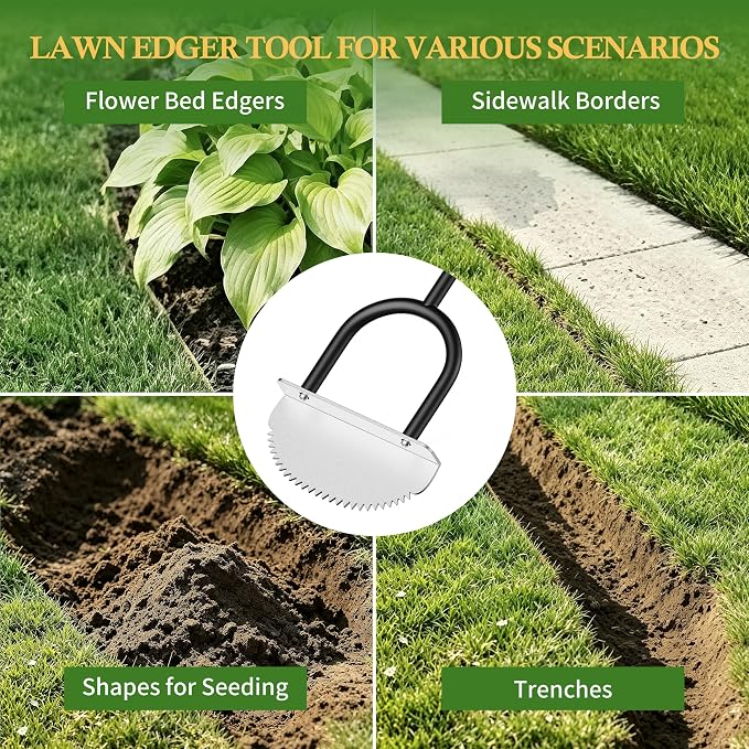 2026 Upgrade Manual Lawn Aerator Tool with a Replaceable Lawn Cutter, Spring‑Loaded Automatic Dirt and Loose Soil, Height Adjustable Metal Yard Aerator Lawn Aeration（Two Kit