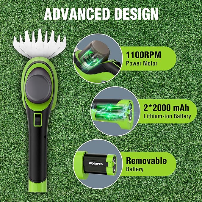 WORKPRO 7.2V Handheld Grass Trimmer, 2-in-1 Cordless Hedge Trimmer & Grass Shears with 2Ah Battery, Small Bush & Shrub Trimmer for Lawn Edging, Garden, Yard & Hedge Trimming